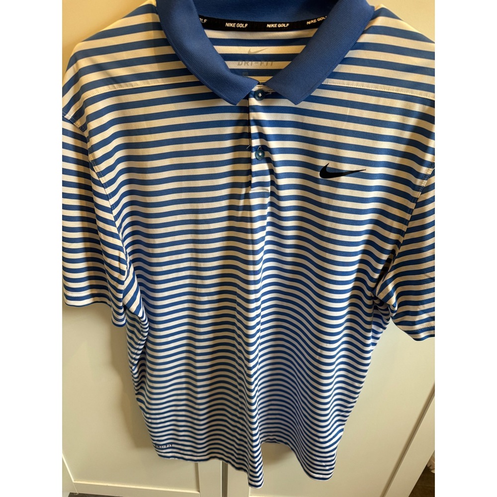 Nike Golf Dri-FIT Men's Striped Polo Shirt Blue White Short Sleeve‎  XL
